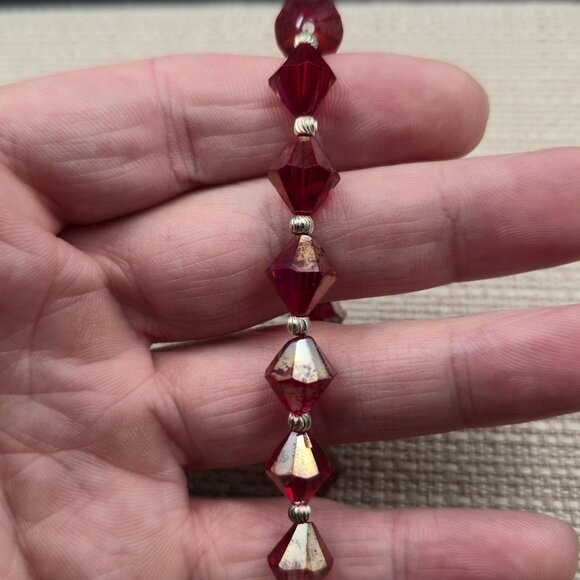 7.5 Inch Sterling Silver Red Worn Crystal Bracelet B916 - Picture 2 of 6